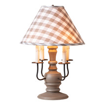 Irvins Country Tinware Wood Table Lamp in Earl Gray with Fabric Gray Check Shade - £338.00 GBP