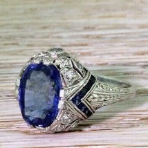 3Ct Oval Vintage Lab Created Tanzanite Art Designed Ring 14K White Gold Finish - £87.28 GBP