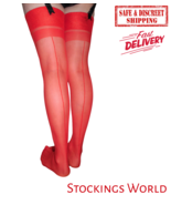 RED Seamed Stockings - Luxurious quality Deep Welt Sexy NEW Medium/Large - $145.43 MXN
