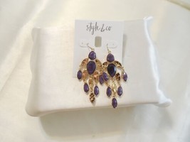 Style &amp; Co Gold Tone 3&quot; Purple Jeweled Chandelier Fish Hook Earrings C606 $24 - £9.86 GBP