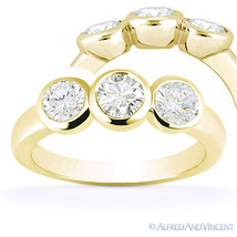 Round Cut Moissanite 14k Yellow Gold 3 Three-Stone Bezel Setting Engagement Ring - £687.59 GBP+