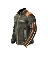 Men’s Retro Cafe Racer  Distressed Biker Motorcycle Black Leather Jacket... - $116.88