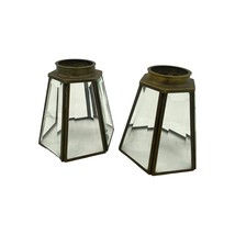 2 Vintage 6 paneled beveled glass and brass 4.75&quot; Lamp Shade replacement... - $24.73