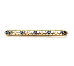 14k Antique Montana Sapphire and Pearl Bar Pin (#J5383) - £567.70 GBP