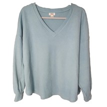 a.n.a. Womens Top 0X Long Sleeve V Neck Cotton Poly  Waffle Soft Knit Aqua Blue - $7.26