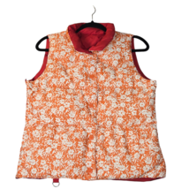 American Eagle Women’s Reversible Puffer Vest Quilt Floral Snap Burnt Orange - $13.71