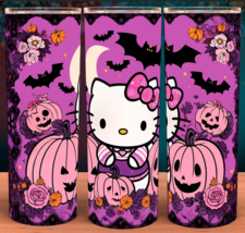Hello Kitty Purple Pumpkins and Bats Halloween Tumbler Cup Mug 20oz - £15.94 GBP
