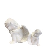 2 Angel Cherub Figures Head on Arms Knees Wings 5 &amp; 3in Tall Off White VTG - £31.65 GBP