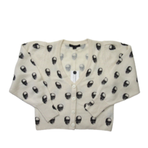 NWT Skull Cashmere V-neck Cardigan Sweater in Chalk Charcoal Print S - £131.45 GBP