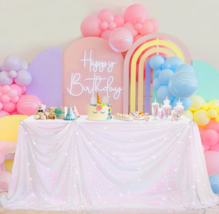 Fabric Tablecloth or Backdrop White Iridescent Pink Sequin 90&quot; x 132&quot; Party - £46.36 GBP