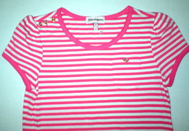 New Girls Juicy Couture Top White Pink 14 Stripes Gold Buttons Metal  Heart Logo - £19.46 GBP