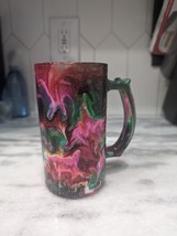 Water Marbled Glass Beer Mug, 16 oz Handmade Tye Dye, Large Barware Gift... - $6.93