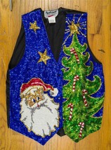 1990&#39;s Mode Gilet Sequin Perle Noël Père Noël Vacances Bedazzled - £75.21 GBP