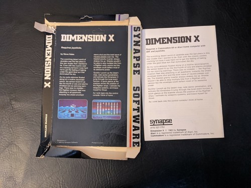 Dimensione X Atari 400 800 XL Sinapsi Software Gioco Scatola E Istruzioni Solo Item image 2
