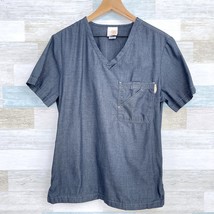 Koi Chambray V Neck Scrub Top Gray Chest Pocket Nursing Medical Womens S... - £12.97 GBP