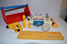 Vtg Fisher Price Power Workshop tool box w/ drill level etc.. builder play - £27.07 GBP