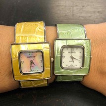 Lot of 2 Geneva women&#39;s cuff wrist watch faux alligator mother of pearl ... - $556.59 MXN