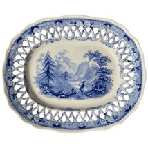 Antique Staffordshire Davenport Reticulated Edge Stone China Platter Blu... - $200.00