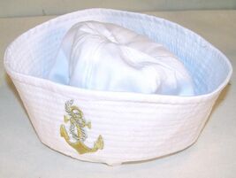 WHITE SAILOR HAT W ANCHOR EMBLEM costume sailing hats anchors ocean beac... - $6.64