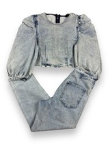 Zara Voluminous Puff Sleeve Cropped Denim Top High Waisted Jeans Acid Sz - £35.52 GBP