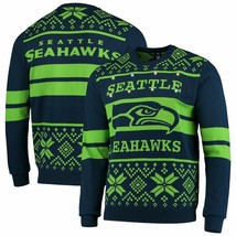 NFL Licensed Men&#39;s Seattle Seahawks College Navy/Neon Green Light Up Ugly Sweate - £43.12 GBP