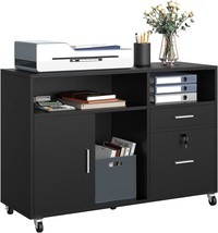 Yitahome Black Two-Drawer Wood Lateral File Cabinet With Shelves, Printe... - $112.97