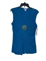 Nygard V-Neck Stretch Top With Center Turquoise Rhinestone Women Small NWT Blue - £15.81 GBP