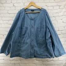 Lane Bryant Denim Shirt Jacket Shacket Plus Sz 26 Blue Button Front Pockets  - $19.79