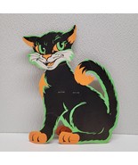Beistle Halloween Vintage Cardboard Stand Up Sitting Cat Black Green Orange - $29.60