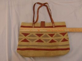 Unbranded Straw Tan Red Gray Shoulder Bag Tote Bag Leather Straps 32495 - $11.87