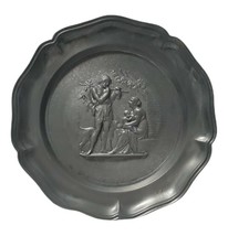 Wall Hanging Pewter Metal Plate Plaque Hunter w/ dog woman breast feeding baby - £22.38 GBP