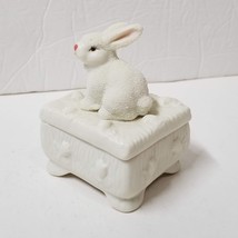 Bunny Trinket Box Bisque Porcelain Rabbit Keepsake Ring Holder Spring Ea... - $12.87