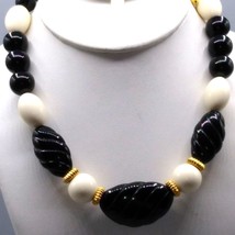 Black and White Beaded Necklace, Plastic Beads, Unique Coordinating Vintage - £25.52 GBP