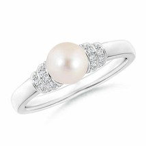 ANGARA Freshwater Pearl &amp; Pave-Set Diamond Ring for Women in 14K Solid Gold - £596.28 GBP