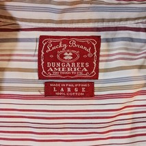 Lucky Brand Dungarees Men's Red Gray White Stripes Shirt Long Sleeve Size Large image 3