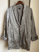 Eileen Fisher Silver Crinkle Single Button Long Jacket LARGE lined pockets - £39.45 GBP