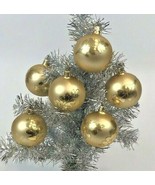 Vintage Christmas Ornaments Gold Glass Ball Stencil Glitter Leaf 2.5&quot; Set 6 - $19.14 CAD
