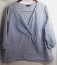 Sonoma Womans Blue Size 1X 100% Cotton 3/4 Length Sleeve Cross Front Blouse VTG - £7.83 GBP