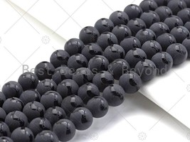 Natural Matte Black Onyx - 6/8/10/12mm Round Smooth Wavy Line Beads - SKU#UA167 - £4.39 GBP+