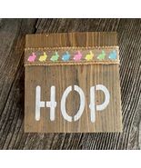 1 Pcs Colorful Bunny Tiered Woody Square Tray Rustic Wood HOP Mini Sign ... - £11.17 GBP