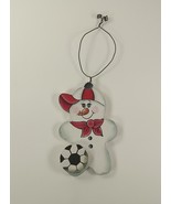 Soccer Sports Snowman Country Christmas Rustic Wooden 3.75&quot; Holiday Orna... - €3,52 EUR