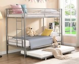 Metal Bunk Bed With Trundle, Twin Over Twin Size, Heavy Duty Metal Bunkb... - $470.99