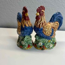 Burton and Burton Roosters Shakers 4.5in Hand Salt And Pepper Painted Ceramic - £14.20 GBP