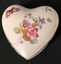 Lefton Exclusives Heart Shaped Trinket Box with Lid Flowers & Butterflies AA397 - $12.99