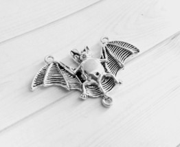 Large Bat Pendant Connector Antiqued Silver Halloween Link Charm 47mm - £3.15 GBP