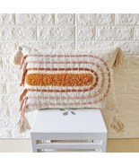 Mustard Yellow Rust Orange &amp; Blush Pink Cotton Tufted  Boho Lumber Pillo... - £35.91 GBP