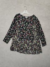 J Jill Shirt Womens Large Black Floral Chiffon Tunic Blouse Top Sheer Lo... - £15.46 GBP