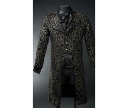 NWT Men&#39;s Black Brocade Steampunk Victorian Goth Vampire Tailcoat Jacket - £119.87 GBP