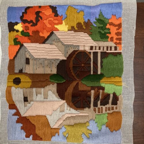Vintage 1978 Needlepoint Artcraft Concepts  Reflection Waterwheel  Completed - $23.76