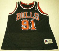 Dennis Rodman Chicago Bulls Champion (Size 44) Vtg Black Game Replica Nba Jersey - £57.40 GBP